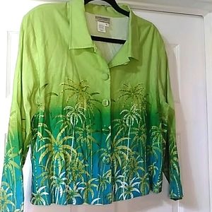 Coldwater Creek size PL beautiful linen blend, beaded tropical print "shacket".